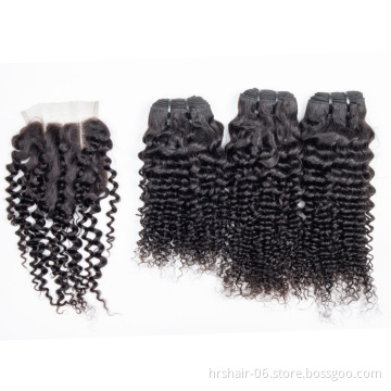 Peruvian human hair weave bundles with closure Raw virgin Cuticle aligned hair 10a grade virgin peruvian hair kinky curly